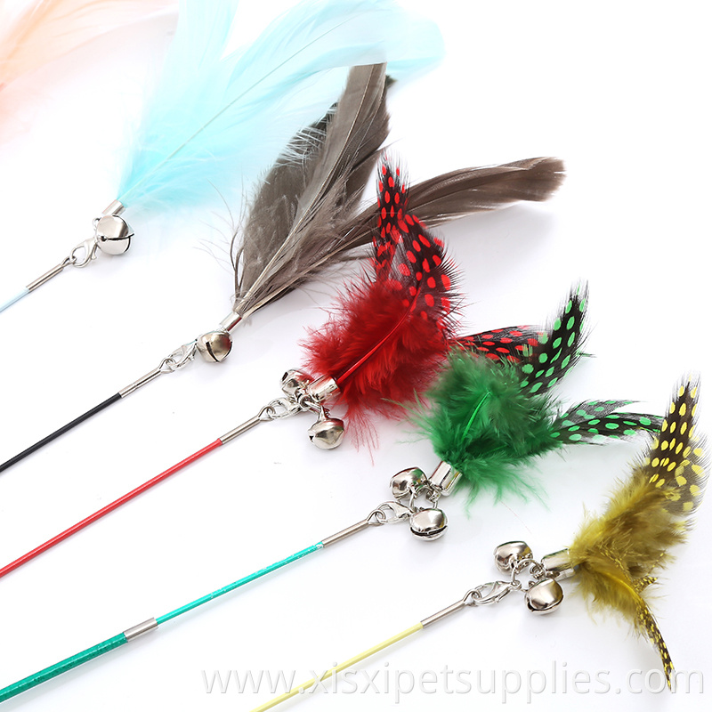 hot selling long hand Stainless steel retractable cat teaser toy with feather